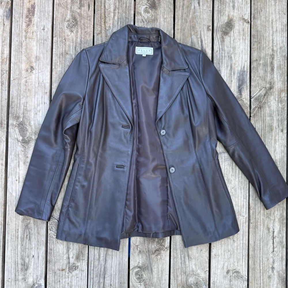 Pelle Studio Dark Brown 100% Genuine Leather Jacket Fitted - Women’s Size M